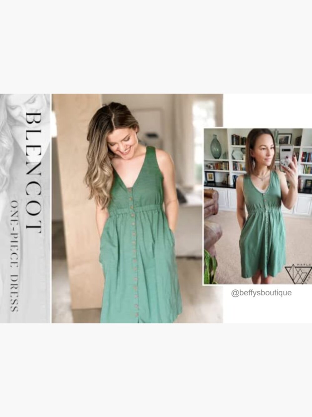 V Neck Button Down Swing Dress Sleeveless Summer Midi Dress - Picture 5 of 7